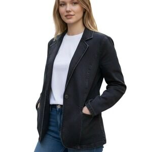 LNDN Denim Blazer Jacket Oversized Sustainable Black Organic Cotton X Small NWT